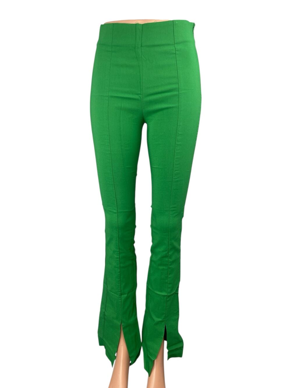 Dilvin Women's Green Split Hem Zip Bootcut High Rise Flare Trousers Pants Size 8